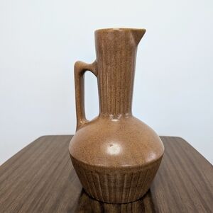 Vintage 60s Monmouth Pottery Sand Brown Tan Speckled Large Stoneware Pitcher MCM